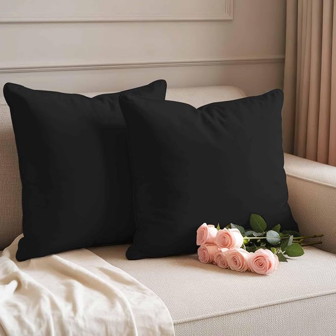 Throw Pillow Covers 18x18 Inch Set of 2, Black Pure Color Waterproof Outdoor Pillow Covers, Aesthetics Contemporary Luxury Decorative Cushion Pillowcases for Couch, Sofa, Bed, Garden, Patio