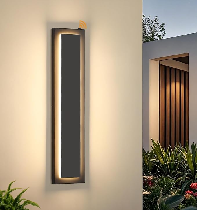 23.6'' Dusk to Dawn Outdoor Wall Lights, Modern Black LED Outdoor Wall Sconce, Large Long Exterior Lighting Fixtures Outside Porch Lights for House, Garage, Warm White 3000K, 1 Pack