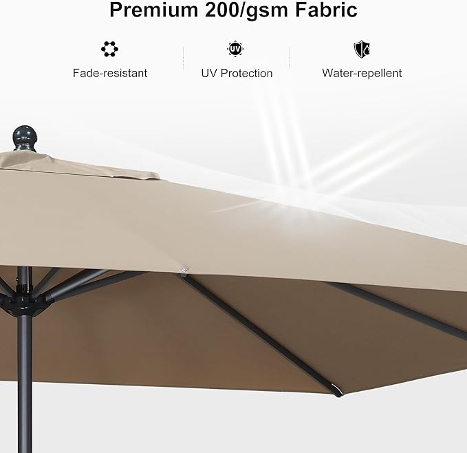 PURPLE LEAF 11.5' x 8' Patio Market Umbrella Outdoor Table Sun Umbrellas with Crank 8 Aluminum Sturdy Ribs for Pool Deck Backyard Beach Taupe