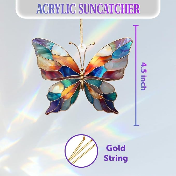 Stained Glass Butterfly Ornament Acrylic – Colorful Suncatcher Window Hanging, Glass Butterfly Decoration for Christmas Tree 2026, Spring Garden Décor, Gifts for Women & Nature Lovers(Sun-04)