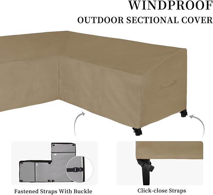 Easy-Going Patio L-Shaped Sectional Sofa Cover, 58"X85" Waterproof Heavy Duty Outdoor Garden Furniture Cover with Air Vent (Left Facing, Camel)