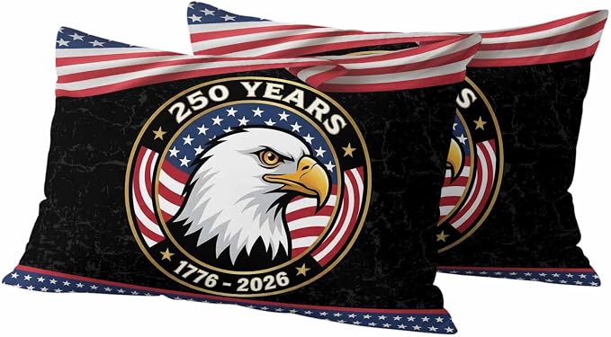 250 Year Anniversary Outdoor Waterproof Throw Pillow Covers 20x12 Set of 2, Independence Day Eagle USA Flag Decorative Pillowcases Cushion Pillowcase for Couch Sofa Patio Outside Pillow Protector