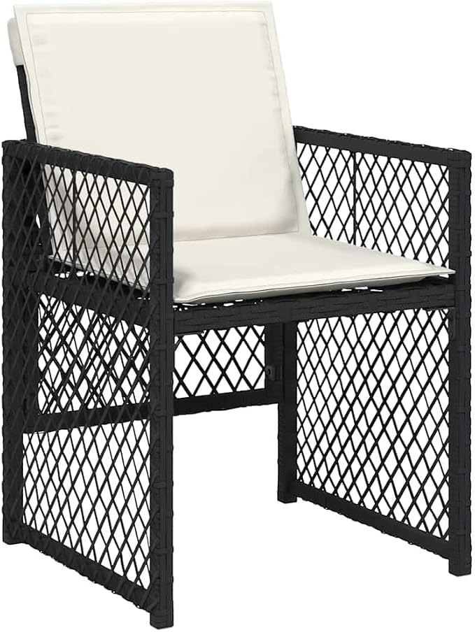Garden Dining Set Black, Cream White 11 Piece Outdoor Table and Chairs for Patio Backyard with UV Resistant Poly Rattan Wood Table Foldable Storage
