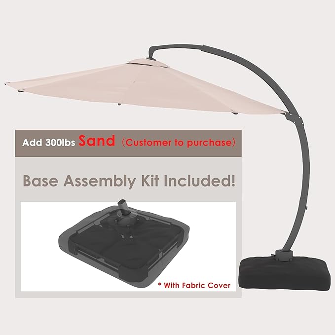 ENSTVER 12FT Cantilever Patio Umbrella With Base Included, Round Large Aluminum Outdoor Cantilever, Heavy Duty Offset Umbrella with 360°Rotation for Pool, Deck, Backyard, Garden(Champagne)