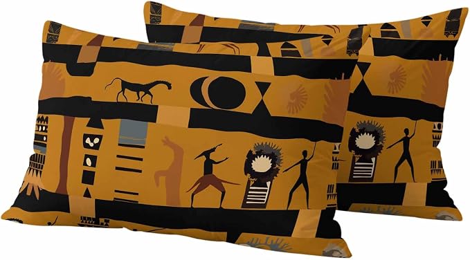 Outdoor Pillow Covers Waterproof, African Ethnic Decorative Rectangle Throw Pillowcases Patio Cushion Covers for Tent/Garden, 20" x 12" 2 Pack, Vintage Ethnic Tribes Richness Brown