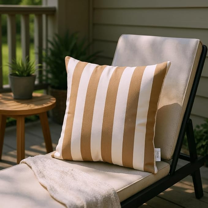 RSH DECOR Indoor Outdoor Sunbrella Set of 4 Throw Pillows - 2 Square 17x17 & 2 Lumbar 20x12 - Maxim Heather Beige - Made in USA