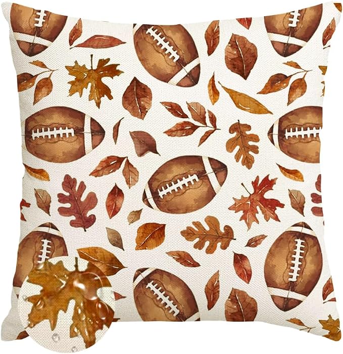 RABUSOFA Fall Outdoor Pillow Covers 18x18 Waterproof Football Decoration | Autumn Decoration, Gift for Fall, Waterproof & Durable Fabric, Machine Washable, Invisible Zipper