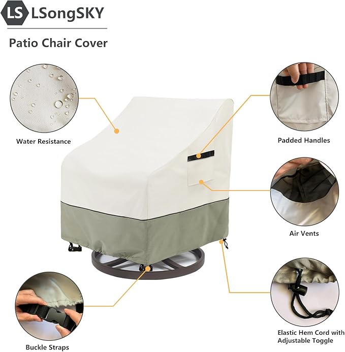 Outdoor Swivel Lounge Chair Cover 2 Pack,100% Waterproof Heavy Duty Outdoor Chair Covers,(33 W x 35 D x 38.5 H inches) Patio Furniture Cover for Swivel Patio Chair,White&Grayish Green