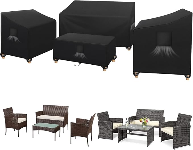 SIRUITON Outdoor Furniture Cover Waterproof 4-Piece,Patio Furniture Covers, Patio Furniture Set Covers, 210D Heavy Duty Durable and Water Resistant Fabric
