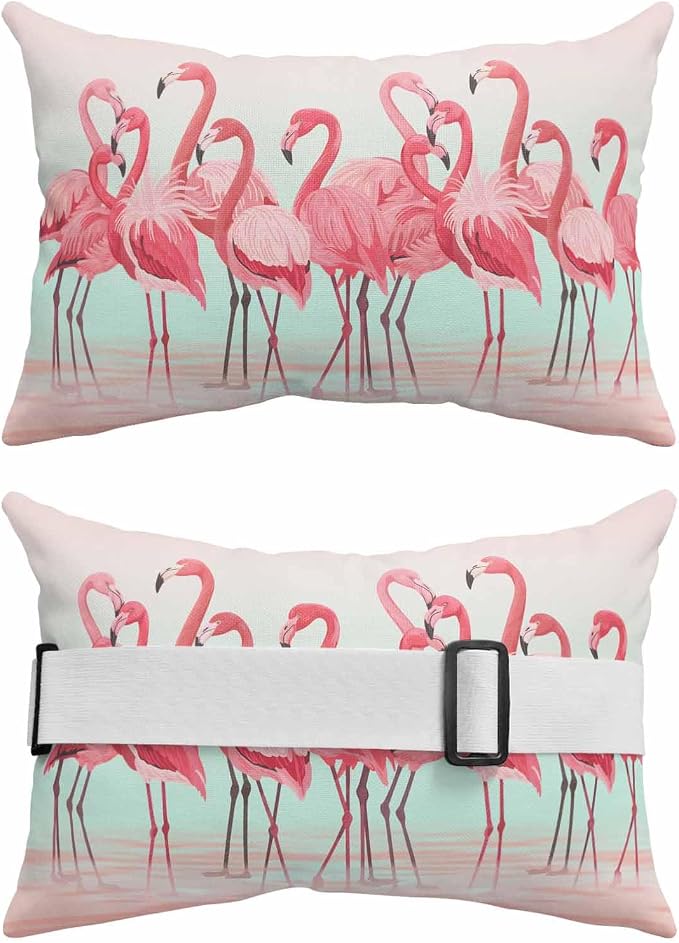 Pack of 2 Outdoor Lumbar Pillow Covers 12x20 Inch, Pink Flamingo Waterproof Throw Pillow Covers Set, Summer Tropical Flamingo Hawaii Animals Indoor&Outdoor Cushion Cases for Patio Porch Beach