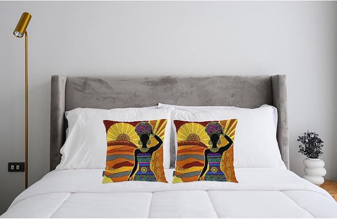 Swono African Woman Throw Pillow Cases Pack of 2, Black African Woman Square Cushion Covers Decor Pillow Covers for Couch Sofa Home Farmhouse Decoration 18 X 18 Inches Pillowcases