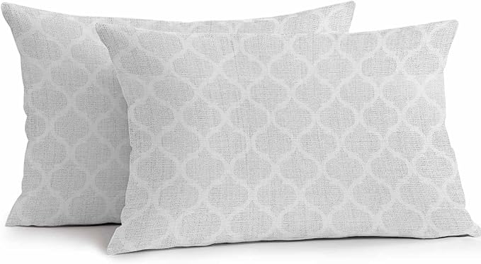 White Moroccan Outdoor Pillow Covers 20x12 Inch Lumbar Pillow Covers Set of 2 Waterproof Decorative Throw Pillow Cases Boho Morocco Geometric Quatrefoil Grid Cushion Covers for Patio Furniture Garden