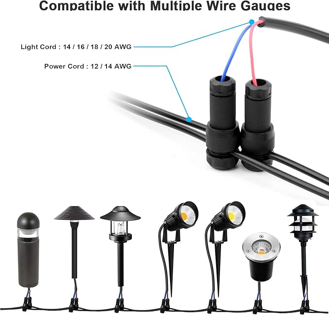 iCreating 30Pack Low Voltage Wire Connector AC 12V, Landscape Lighting Connectors Waterproof for 12/2 14/2 Gauge Low Voltage Wire Connectors for Outdoor Path Lights Spotlights In-Ground Lights