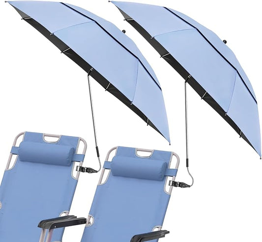 2 Pack 40.9'' Beach Chair Umbrella with 360° Adjustable Canopy & 270° Flexible Clamp, Double Canopy Sun Protection for Wheelchair, Patio, Golf Cart, Camping