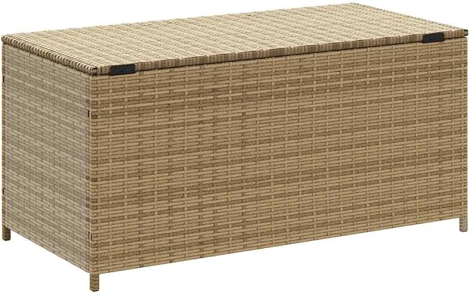 Mix Beige PE Rattan Garden Storage Box, Medium Cushion Storage for Patio and Deck Organization