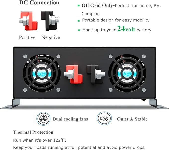 WZRELB 2500W Pure Sine Wave Solar Power Inverter Generator 24V DC to 120V AC Converter Car Inverter