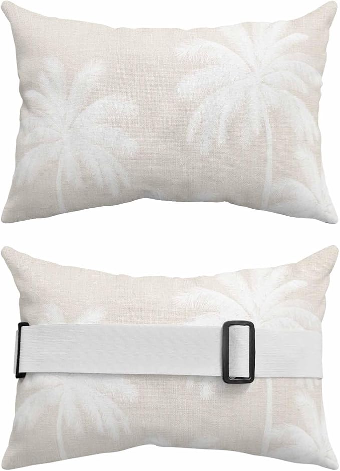 Pack of 2 Outdoor Lumbar Pillow Covers 12x20 Inch, Cream Palm Trees Waterproof Throw Pillow Covers Set, Farmhouse Tropical Summer Beach Indoor&Outdoor Decorative Cushion Cases for Patio Porch Car
