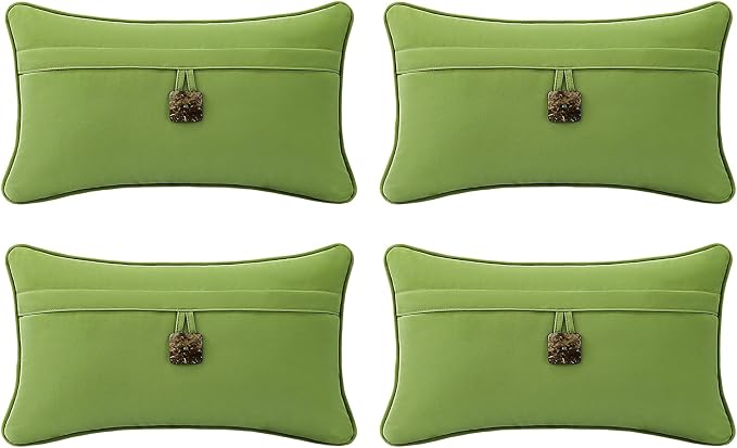 Outdoor Sunbrella Decorative Pillows with Coconut Button Pack of 4, 20" x 12" Outdoor Pillow Set for Couch Bed Throw Patio Sofa, Canvas Ginkgo