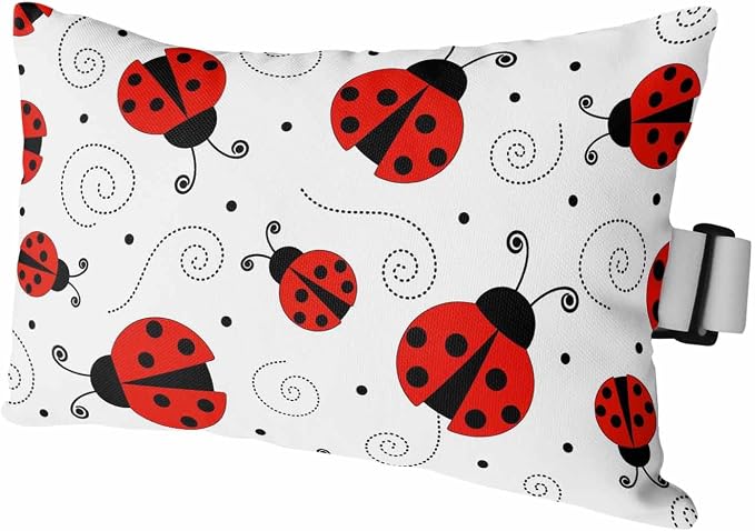 Red Ladybug Seamless Chaise Lounge Head Pillow, Funny Cartoon Animal Waterproof Outdoor Chair Pillow with Strap&Insert for Garden Beach Pool Recliner, 11x16in, 1PCS