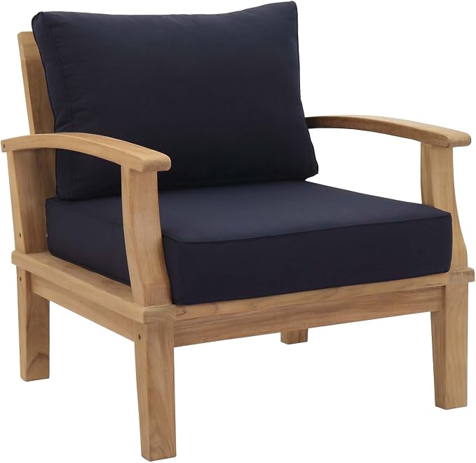 Modway EEI-1819-NAT-NAV-SET Marina Premium Grade A Teak Wood Outdoor Patio Armchairs-Set of 2, Natural Navy