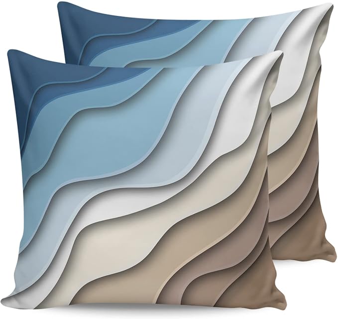 Ombre Abstract Geometry Gradient Navy Blue to Brown Outdoor Waterproof Throw Pillow Covers 26 x 26 Inch Set of 2, Pillowcases Decorative Square Cushion Cases for Patio Furniture Couch Porch Garden