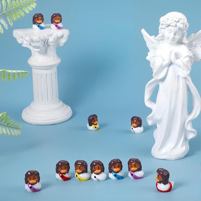 30 Pcs Mini Resin Jesus Ducks Black Jesus Figurines Tiny Resin Ducks for Religious Party Favors Sunday Christian Gifts, Black