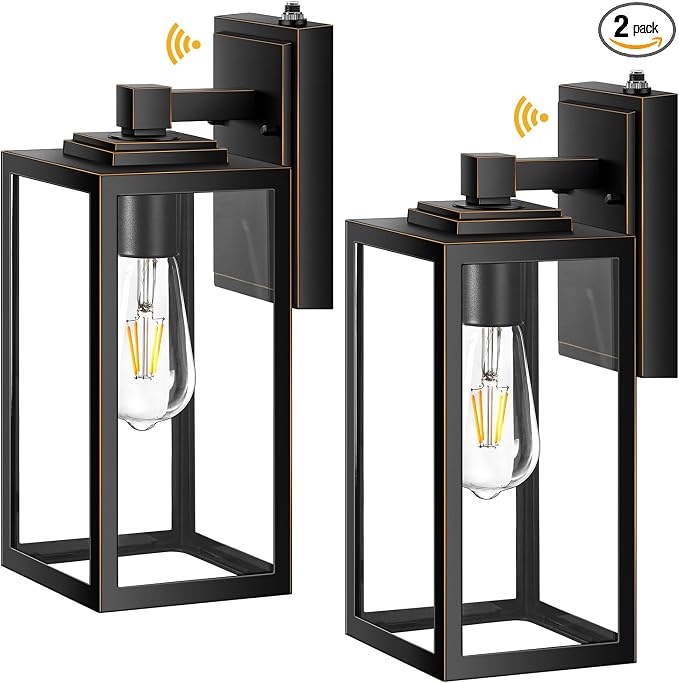 VIANIS Large 2 Pack Dusk to Dawn Outdoor Wall Lights, Black Gold Exterior House Lights Wall Mount Sconce, Modern Waterproof Front Porch Lanterns Light Fixture for Garage Coach, Outside Door Lights