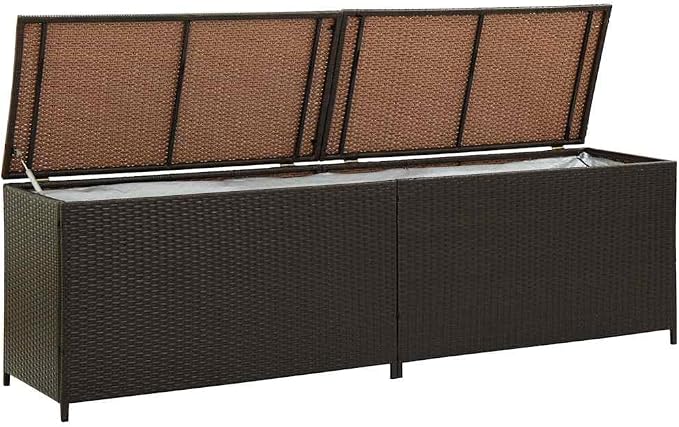 Outdoor Storage Chest, Weather-Resistant Poly Rattan Deck Box with Powder-Coated Steel Frame, Large Capacity Garden Organizer for Cushions and Tools, Brown