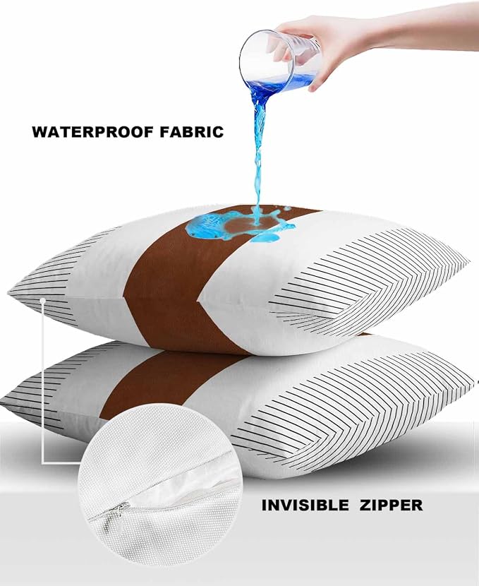Outdoor Waterproof Throw Pillow Covers Set of 2 Boho Style Pillowcases 26x26 Inches Brown Stripe Lines Bohemian Patio Decorative Pillows Cushion Case Patio Pillows for Couch Bed Chair Garden