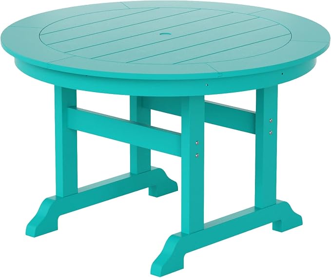 WestinTrends Malibu 5 Piece Adirondack Patio Dining Set, All Weather Poly Lumber Outdoor Table and Chairs Furniture Set, 47" Trestle Round Dining Table and 4 Adirondack Dining Chair, Turquoise