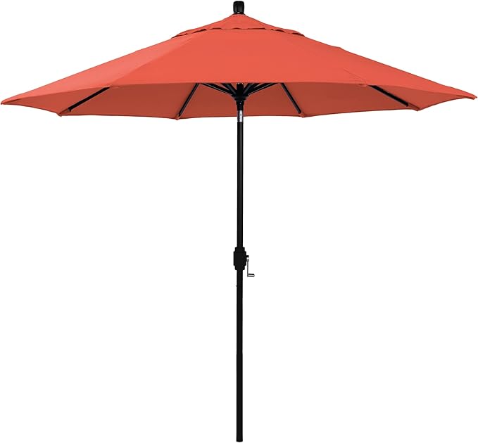 California Umbrella 12-Year-Non-Fading, 9Ft Premium Sunbrella Patio Umbrella, Hand-Crank, Button-Tilt, Black Frame, Melon Fabric