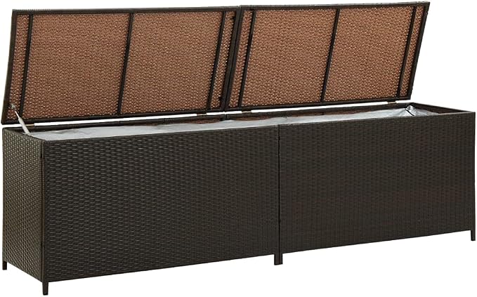 Garden Storage Box Indoor/Outdoor Storage Container and Gardening Tools - Store Items on Patio, Garage, Yard.Poly Rattan 78.7"x19.6"x23.6" Brown