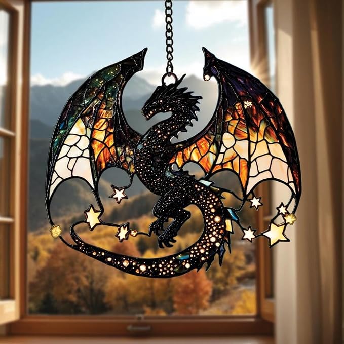 Celestial Dragon Acrylic Suncatcher, Boho Suncatchers for Window Hanging Ornament, Stained Glass Effect Art Garden Decor for Fantasy Lover, Gifts for Mother's Day, Mom, Grandma, Wife, Women, Nana