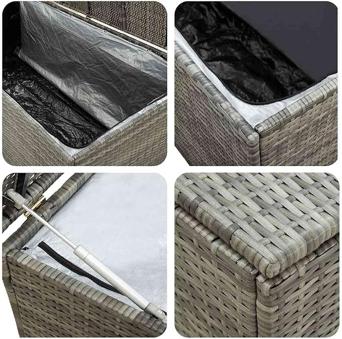 Large Outdoor Storage Box with Lid, 70.9 Inch Poly Rattan Deck Box for Patio Furniture Cushions, Waterproof Garden Storage Container, Gray Weather Resistant Organizer for Backyard, Porch, Poolside