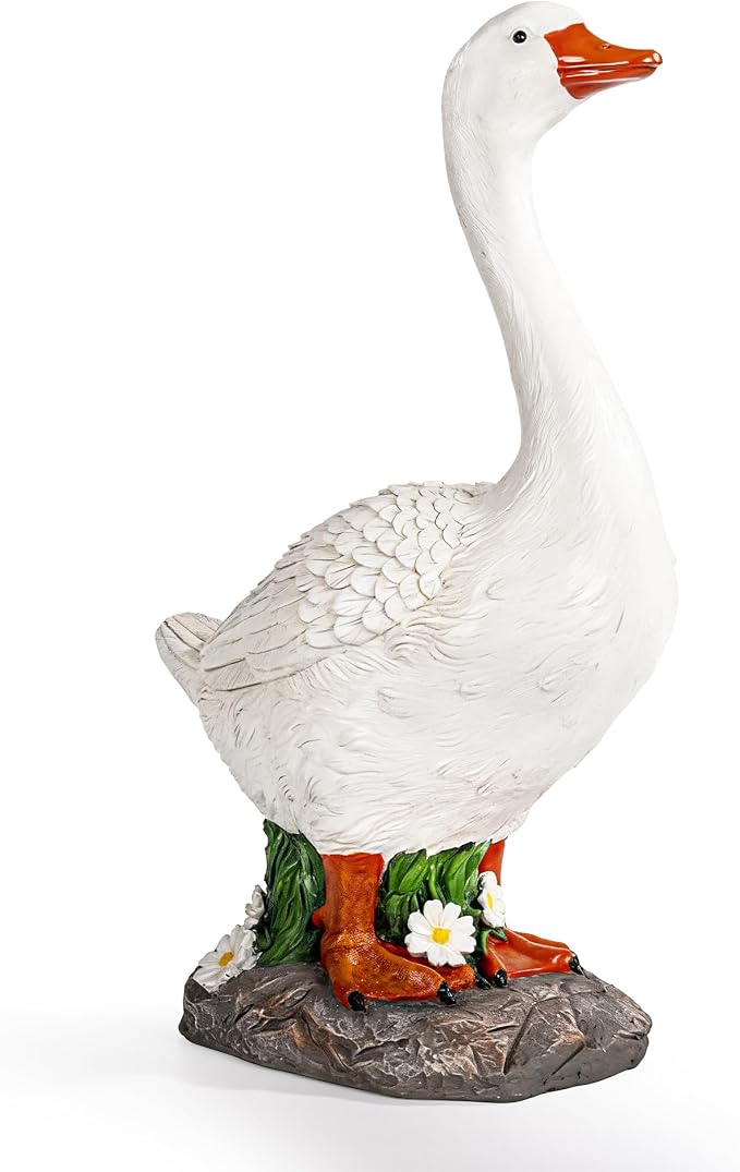 GIGALUMI 19" Porch Goose Statue, Durable Resin Garden Decor Hand-Painted | Animal Sculpture Indoor Outdoor, Patio Lawn Yard Art Ornaments, Birthday Housewarming Gift for Women Mom Grandma Friends
