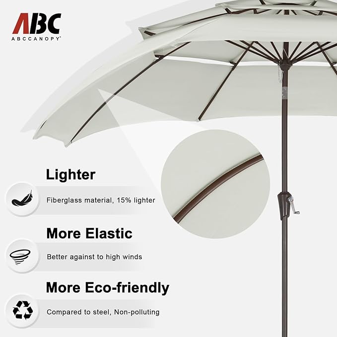 ABCCANOPY 9Ft 3 Tiers Market Umbrella, Outdoor Table Umbrella for Patio, Deck, Backyard (Light Beige)