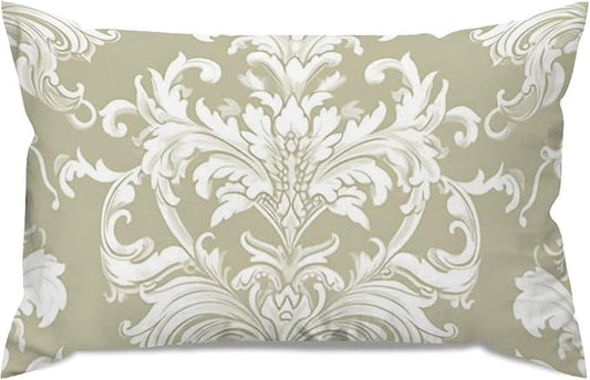 Tan White Taupe Beige Damask Lumbar Pillow Cover Cushion Cases 16x26in Classic Accent Outdoor Garden Decoration for for Sofa Living Room Bedroom Decor