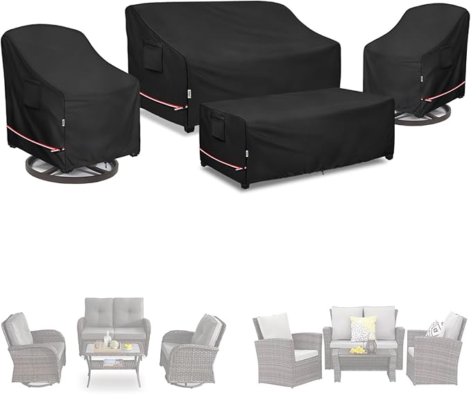 Patio Furniture Covers Set 4 Piece,600d Heavy Duty Outdoor Furniture Covers Waterproof for Outdoor Couch,Lawn Chair,Coffee Table(Small,Black)