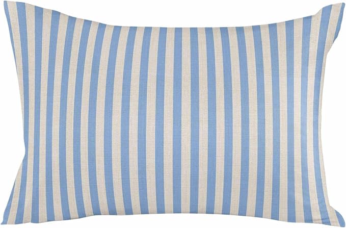 Outdoor Waterproof Throw Pillow Covers Set of 2 Blue Stripes Lumbar Pillowcases 20x12 Inches Linen Classic Vertical Striped Patio Decorative Pillows Cushion Case Patio Pillows for Couch Bed Garden