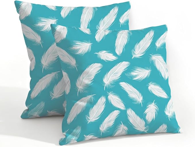 20x20 Inch Outdoor Pillow Covers Set of 2 Waterproof Throw Pillow Covers Decorative Couch Cushion Covers White Feather Pattern Square Pillowcases Protectors for Patio Garden Sofa