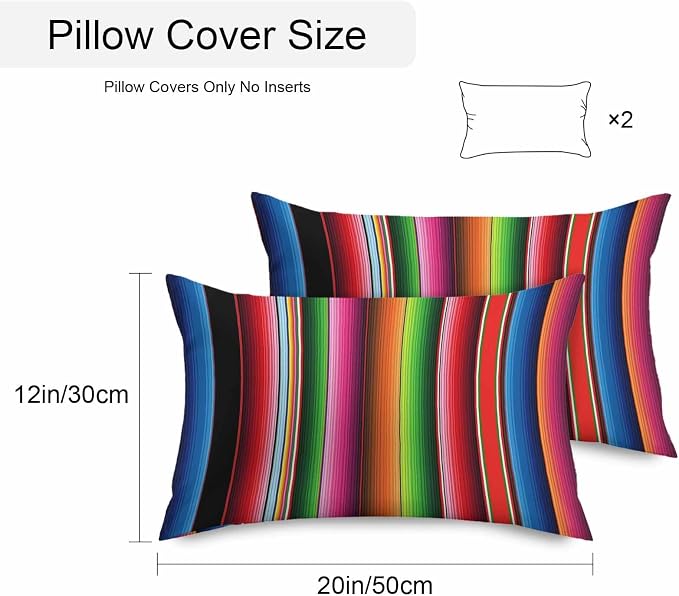 Red Green Blue Striped Outdoor Pillow Covers 20x12 Inch Lumbar Pillow Covers Set of 2 Waterproof Decorative Throw Pillow Cases Modern Abstract Striped Cushion Covers for Patio Furniture Garden Couch