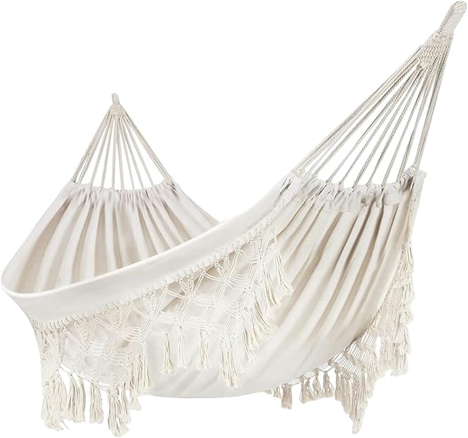 Boho Macrame Hammock with Tassels Patio, 400 lbs Portable Hammock with Travel Bag for Porch Patio Bedroom Balcony Outdoor Indoor (79 * 59'')