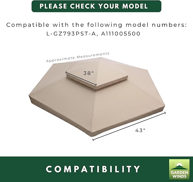 Garden Winds Durable 350 Replacement Canopy Top Compatible with Southbay Hexagon 12’ x 12’ Gazebo Models L-GZ793PST-A, A111005500 - Beige