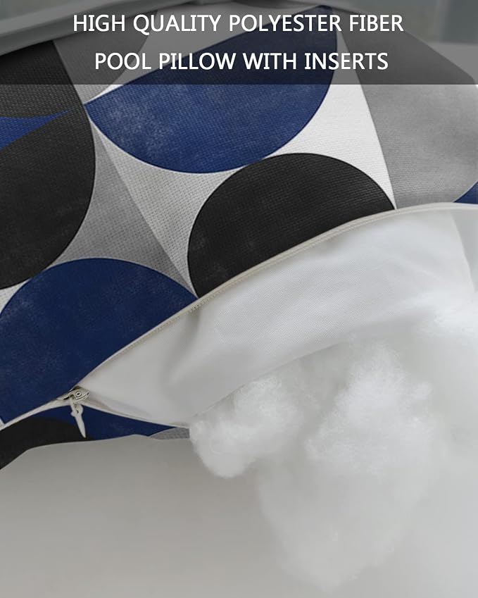 Outdoor Pillows Covers with Inserts Retro Middle Ages Abstract Geometic Blue Gray Pattern Waterproof Pillow with Adjustable Strap Throw Pillows for Patio Furniture Recliner Lounge Chair, 12"x20", 1PCS