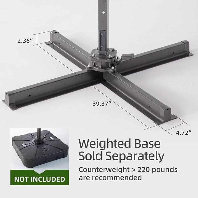 9x12 FT Patio Umbrella with LED Lights Cantilever Outdoor Large Heavy Duty Rectangle Aluminum Offset Umbrellas Double Top 360 Rotation 7 Tilt Adjustment for Pool Deck Garden, Grey
