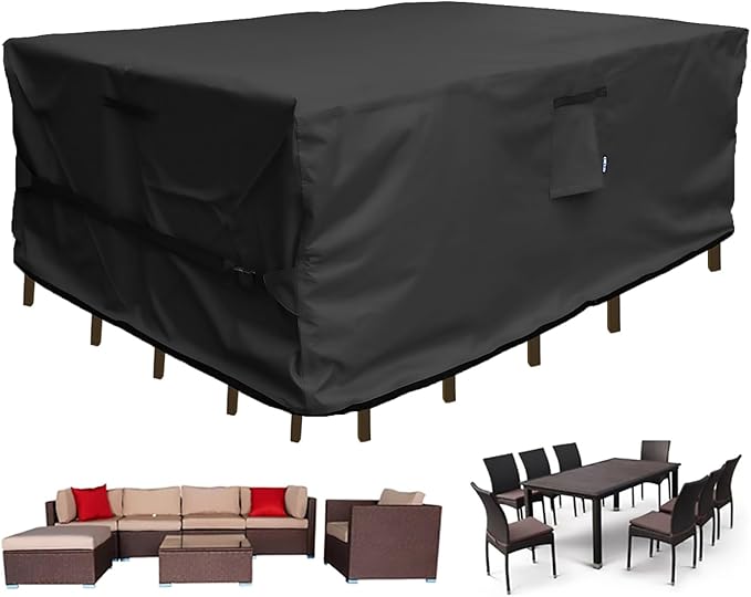 Patio Furniture Set Cover Rectangular Heavy Duty 600D Waterproof Outdoor Sectional Sofa Couch Cover Large Outside Dining Table and Chairs Covers Patio Conversation Set Cover Black 111 x 74 x 28.5 Inch