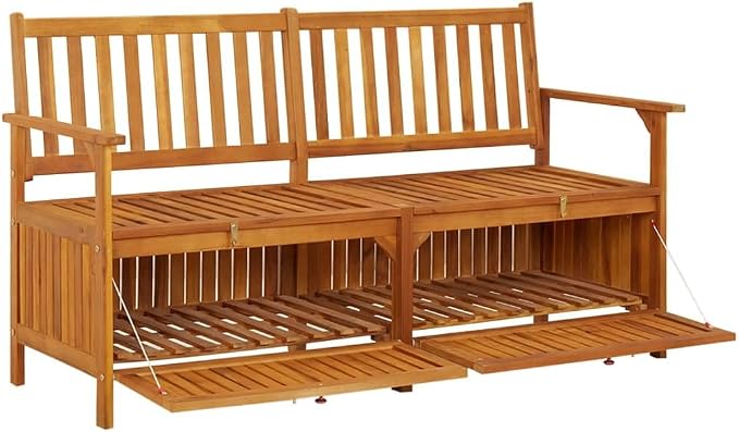 Patio Storage Bench, Outdoor Wooden Deck Box, Solid Wood Patio Furniture for Outdoor Cushions, Pool Storage and Garden Tools, 58.3"x24.4"x33.1", -333