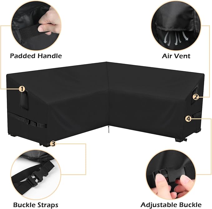 Outdoor V-Shaped Sectional Sofa Cover fit 112" x 112", 111" x 111", 110" x 110" L-Shaped Sofa, Waterproof Patio Couch Covers Outdoor Furniture Covers for Winter, 112"L x 32"W x 30"H