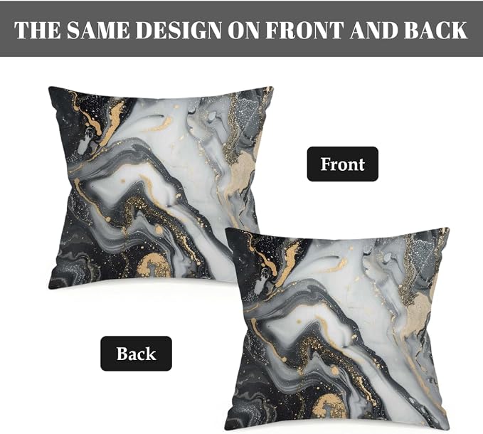 20x20 Inch Outdoor Pillow Covers Set of 2 Waterproof Throw Pillow Covers Decorative Couch Cushion Covers Black Grey Marble Square Pillowcases Protectors for Patio Garden Sofa