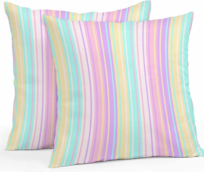 Pink Aqua Stripes Outdoor Pillow Covers 18x18 Inch Throw Pillow Covers Set of 2 Waterproof Decorative Pillow Cases Geometric Yellow Geometric Cushion Covers for Patio Furniture Garden Couch Sofa